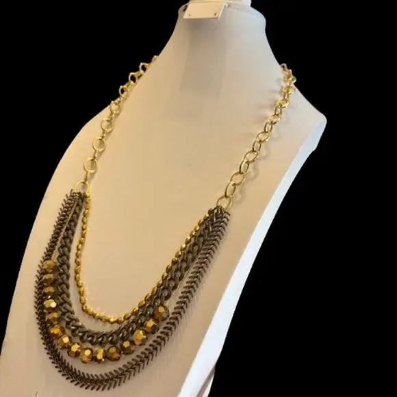 A.V. Max Mixed Metal Beaded Layered Gold Tone Necklace - Picture 4 of 9